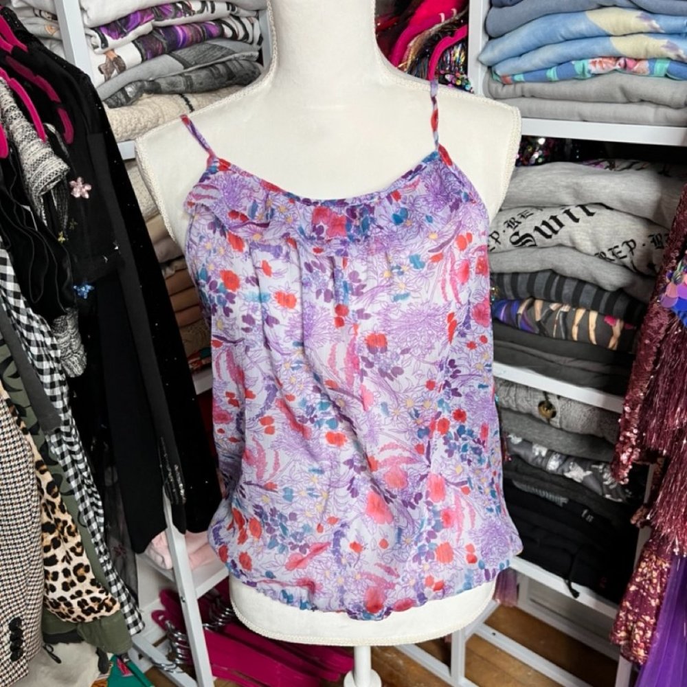 PURPLE FLORAL SHEER TANK TOP